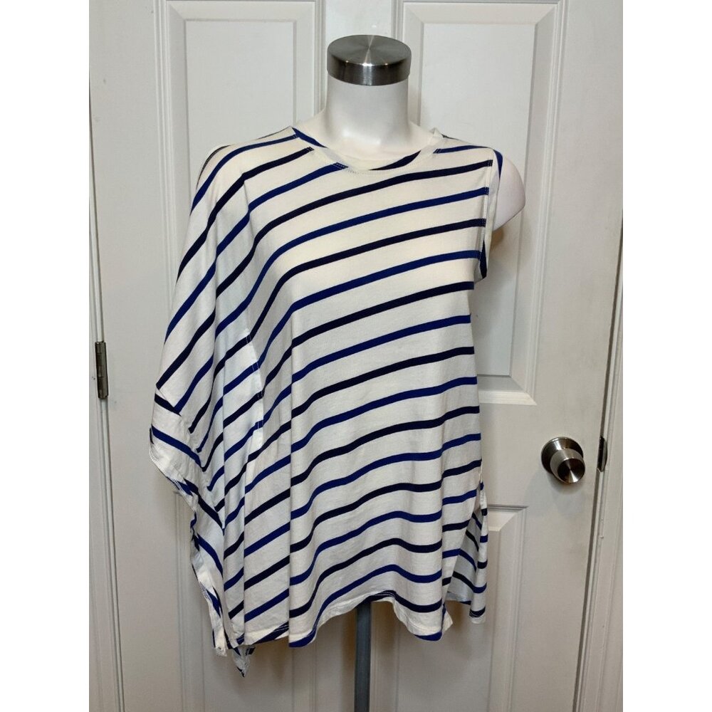 BCBG Max Azria White Blue Striped Nautical Oversized Laguna Top, Size S